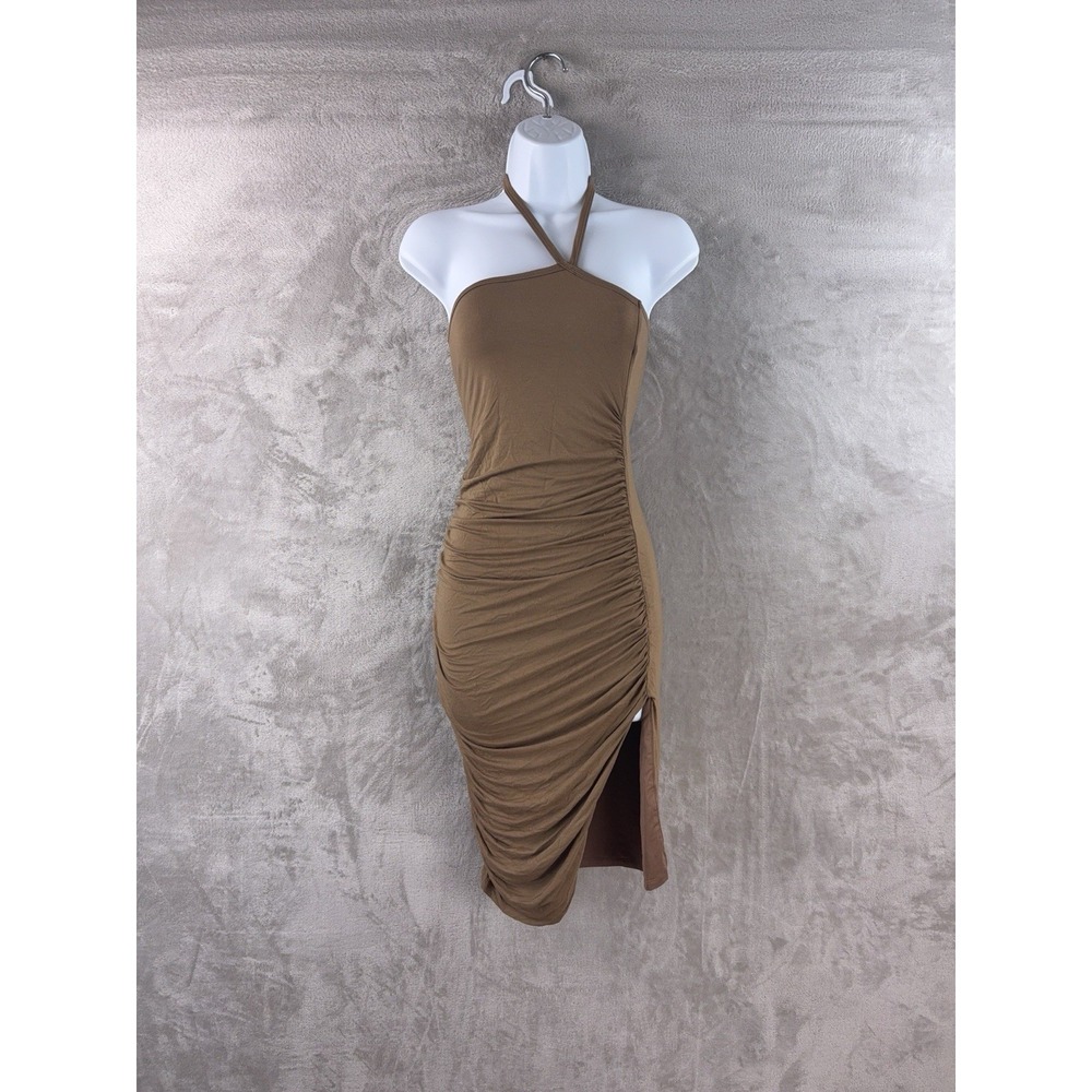Lovers + Friends Bodycon Dress Womens Size XS Brown‎ Ruched Halter Midi Sexy